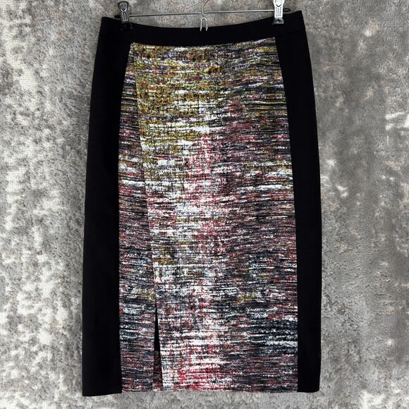 BCBGMaxazria Size 4 Abstract Stretch Midi Pencil Skirt Black Zip Lined - Picture 1 of 10